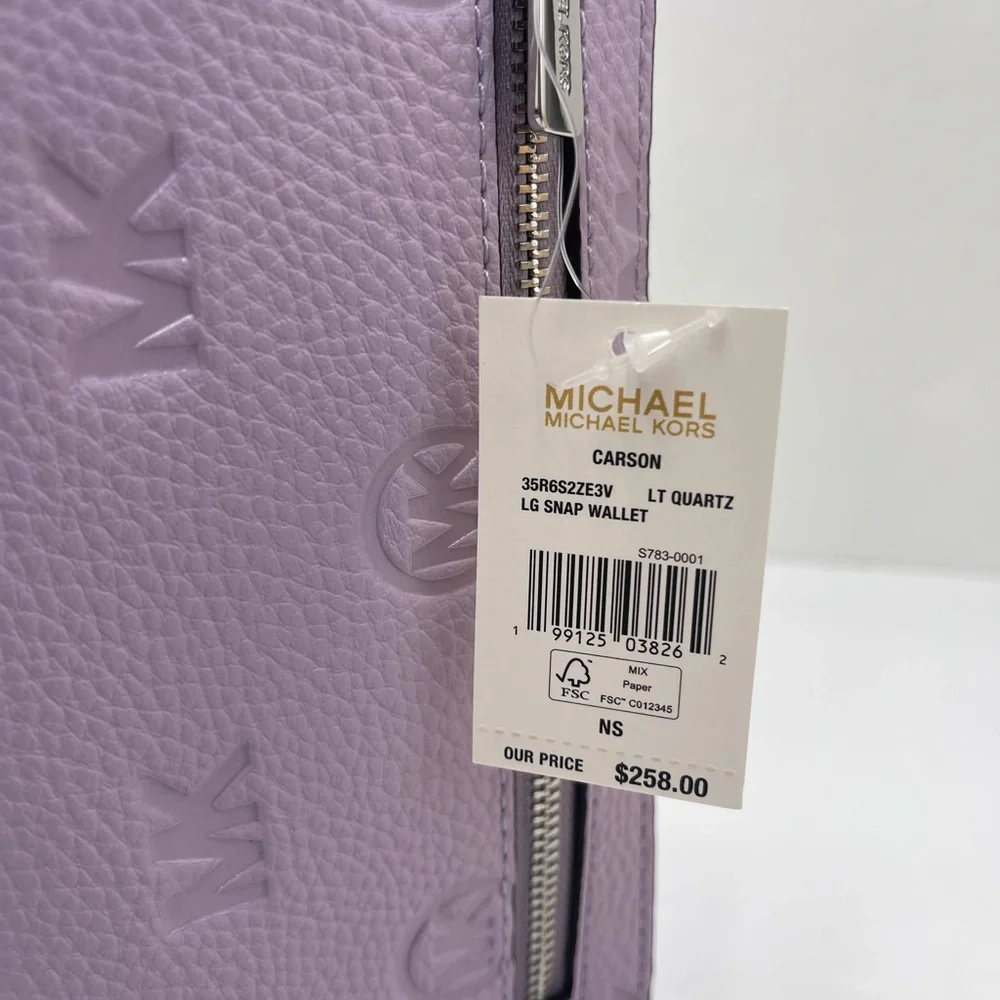 MICHAEL KORS Carson Large Logo Debossed Snap Wallet Light Quartz NWT